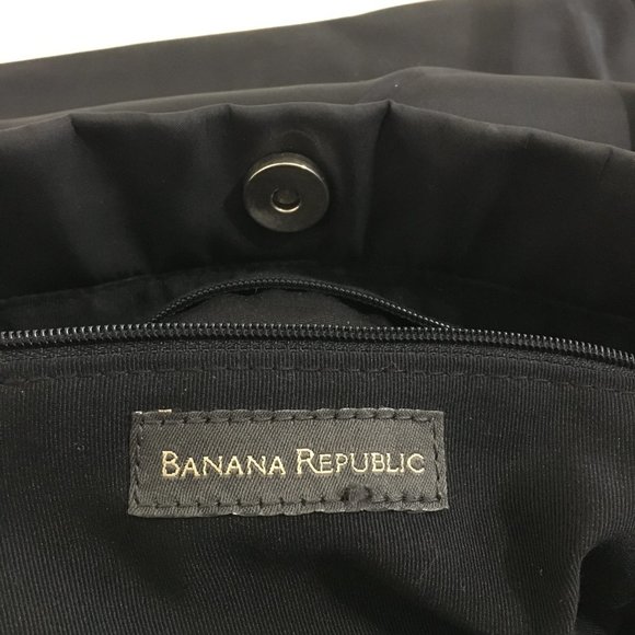 Banana Republic Vintage Nylon Shoulder Bag Tote Black Magnetic Closure Sz Medium - Picture 12 of 16